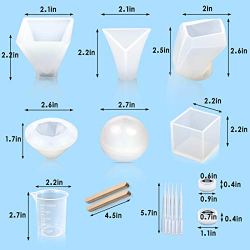 Resin Silicone Mold, Vindar Resin Art Molds Include Round, Square, Cylinder, Pendant, Silicone Molds For Concrete, Diy Coaster/Flower Pot/Ashtray/Pen/ Pendant/ Candle Soap Holder (8 Pack Resin Molds) #TOP2
