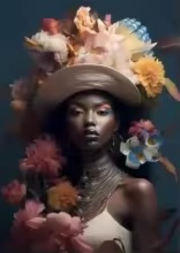 Tableau fille afro de qualité supérieure peintures florales