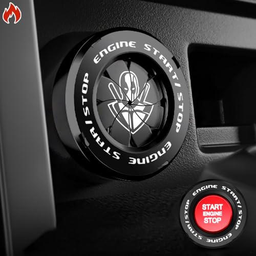Tybasthe Rotary Push Start Button Cover, Deadpool Car Accessories Engine Start Stop Button Cover, Car Stickers Interior Decor, Motorcycle Ignition Key Switch Cover, Black