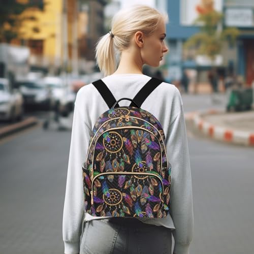 Image of Indian Dreamcatcher Mandala Feather Mini Backpack Fashion Backpack Purse for Women,Handbag Shoulder Bag Casual Daypack, Ladies Gift for College Work (M)