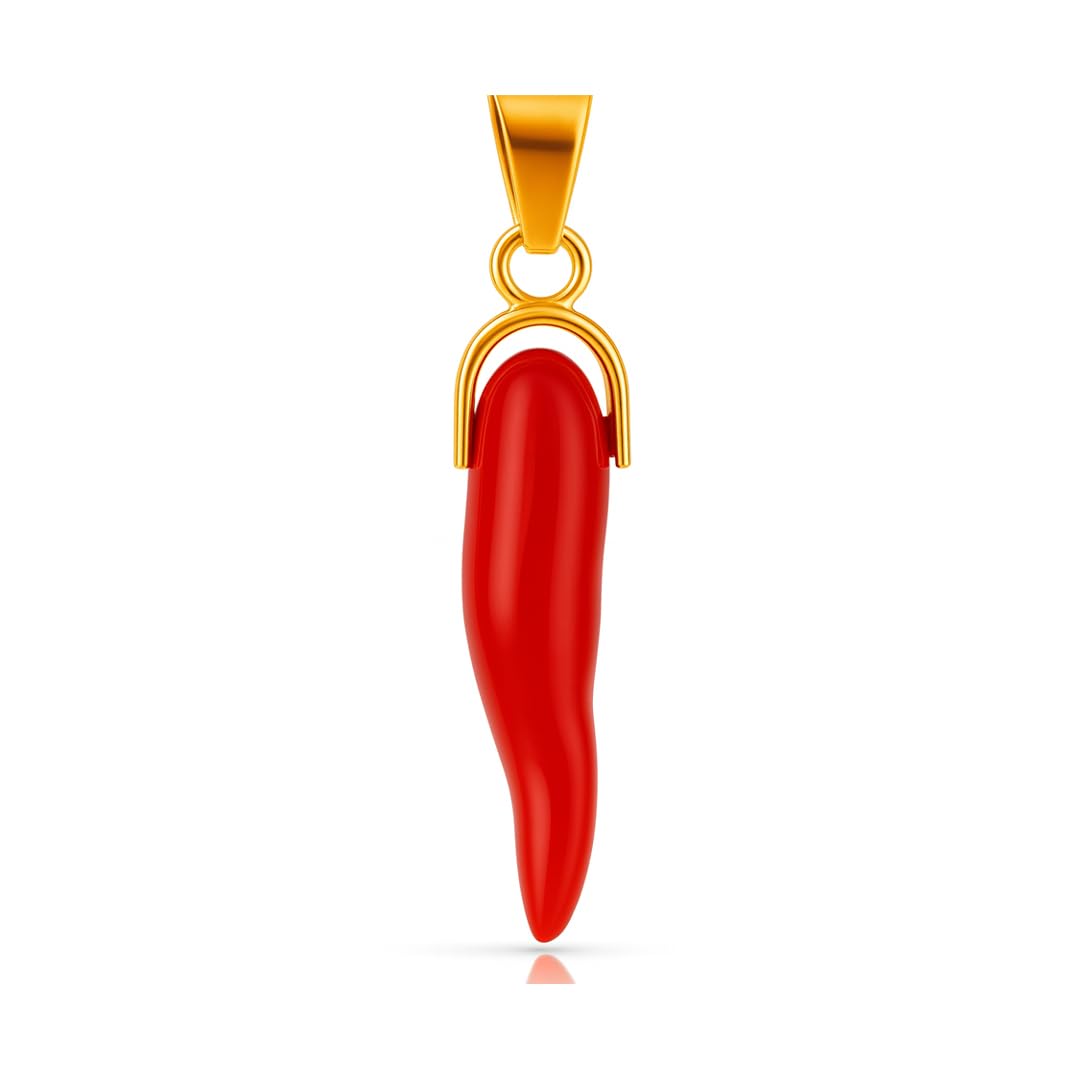 gioiellitaly Ciondolo Cornetto piccolo portafortuna in corallo rosso del Mediterraneo e argento 925 dorato ciondolo uomo donna unisex corallo vero