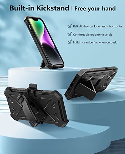 Fntcase For Iphone 14Plus Phone Case: Rugged Protective Belt Clip Holster Heavy Duty With Built In Kickstand - 360 Protection Shockproof Cover For Apple Iphone 14 Plus Cases, 6.7Inch (Matte Black) #TOP4