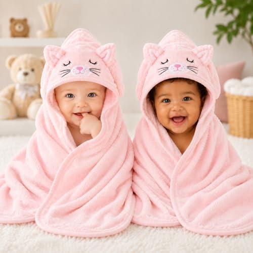 Toalha De Banho/Manta Infantil Com Capuz Bichinho Bordado - Toalha Bebê Recém-Nascido, Toque Macio, Absorvente, 80x80cm,...