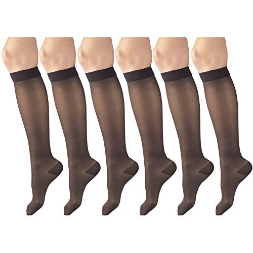 Image of Sheer Compression Stockings, 15-20 mmHg, Women's Knee High Length, Diamond Pattern Charcoal X-Large (6 Pairs)