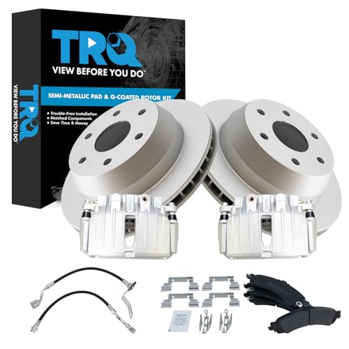 Image of TRQ Rear Brake Pad & Rotor Kit Semi-Metallic Premium G-Coated Compatible with 2002 GMC Sierra 1500