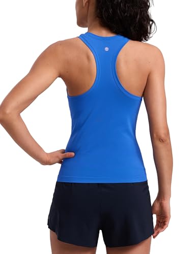 Image of CRZ YOGA Seamless Racerback Tank Waist Length | Training, Chafe-Free, Slim Fit, Crewneck, Mesh Vents, Workout, Sleeveless Tops for Women