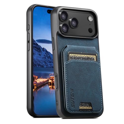 Étui pour iPhone 17 Pro cuir bleu magnétique idéal pour vos déplacements