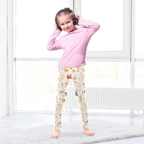 Farm Animals Pattern Kids Girl's Cotton Leggings Casual Full Length Athleisure Pants Sports4