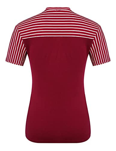 Zeagoo Womens Short Sleeve Blouse Striped Shirt Loose Fit Casual V Neck Tunic Blouse Tops #TOP2