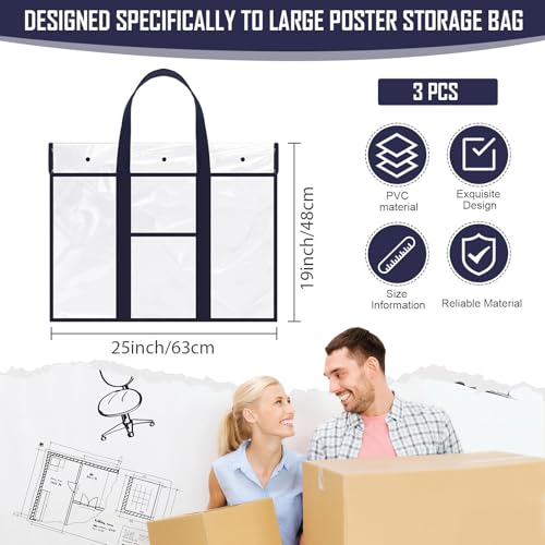 Image of Windyun 3 Pack 19 inch x 25 inch Art Portfolio Bag Large Poster Storage Bag PVC Portfolio Folder for Artwork Bulletin Board Storage Art Portfolio Organizer Bulletin Board Holder for Poster Scrapbook Keepsake