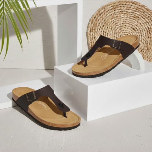Image of YOHO Sandals for Men | Leather Thong Sandals with Cork Footbed for Daily Wear- SDL