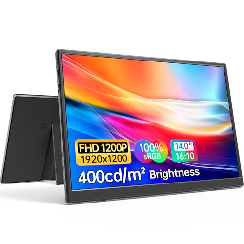 Image of Anyuse 14 inch FHD 1920x1200 Portable Monitor - USB-C HDMI Ultra-Slim IPS Travel Display with Speakers, HDR Plug & Play, 400cd /m Brightness, External Second Screen for Laptop PC Mac Phone