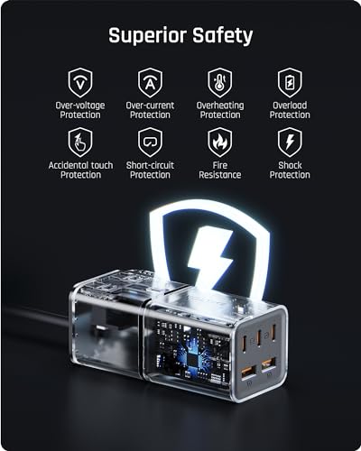 VOLTME VITO 75 EzTravel USB Caricabatterie Multipresa 75W Nero, Caricatore 6 Porte multiple Presa veloce con 1AC+2 porte USB+3 porte USB-C QC/PD GaN III, compatibile con laptop, MacBook, iPhone, ecc - Immagine 3