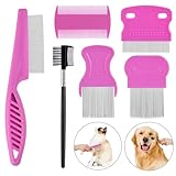 6 Pack Flea Comb for Cats Dogs,Stainless Steel Dog Cat Grooming Combs With Rounded Teeth,Double-Sided Tear Stain Remover,Dematting Comb For Dogs Cats Ideal for Small, Medium & Large Pets (Pink)