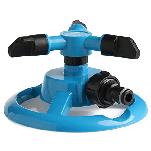 TIHOOD Garden Sprinkler, 360° Automatic Rotating Portable Lawn Sprinkler, Adjustable Gardening Supplies 3 Arm Nozzle Watering System- Water Up to 3,600 Sq. Ft. Coverage (Blue)