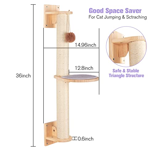 Bebobly Wall Mounted Cat Scratching Post | Cat Activity Tree With Solid Wood Steps & Hanging Ball | Sisal Rope Cat Claw Scratcher| Kitten Wall Shelves Climbing Furniture Cage Mounted For Indoor #TOP3