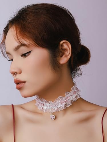 OJERRY Y2K Bow Heart Lace Choker Necklaces for Women, Aesthetic Jewelry Gifts for Girls4