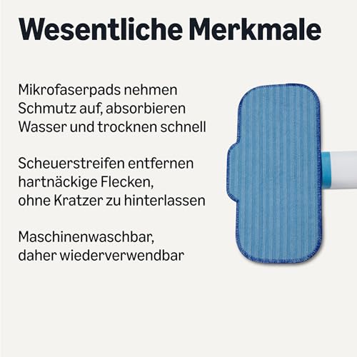 Amazon Basics Ersatzpads für Dampfwischer, waschbar, für alle Hartböden, 30.5 x 14 x 0.5 cm, Blau, 4er-Pack