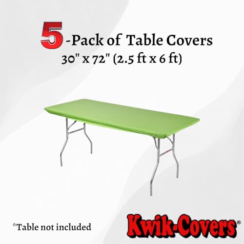 Image of Kwik-Covers 6' Rectangle Plastic Table Covers 30 inch x 72 inch, Bundle of 5 (Lime Green)