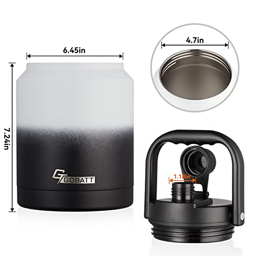 Gobatt 64 Oz Stainless Steel Double Wall Insulated Water Bottle With Straw,Half Gallon Hot & Cold Drinks Thermoses Flask, Big Size Jug With Handle Sports, Sweat Proof, (64Oz, Black White Gradient) #TOP2