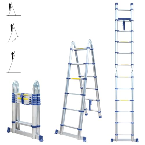 Scala telescopica articolata in alluminio 3,8 m (1,9 + 1,9) Stempakt Hostrom, leggera, compatta e pieghevole, altezza di lavoro massima 4,7m, carico massimo 150 kg, garanzia di 5 anni