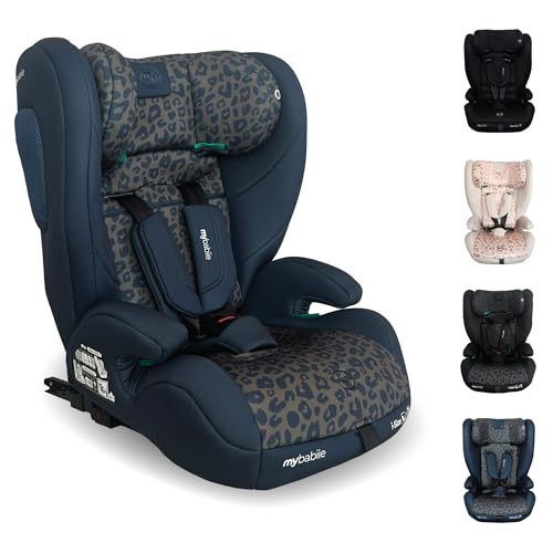 My Babiie MBCS75 Toddler to Booster R129 Child Car Seat - ISOFIX with Top Tether, Harness, 76-150cm (Approx. 9-36kg, 15 Months - 12 Years), i-Size, Group 1/2/3, Adjustable, Forward Facing - Navy Leo