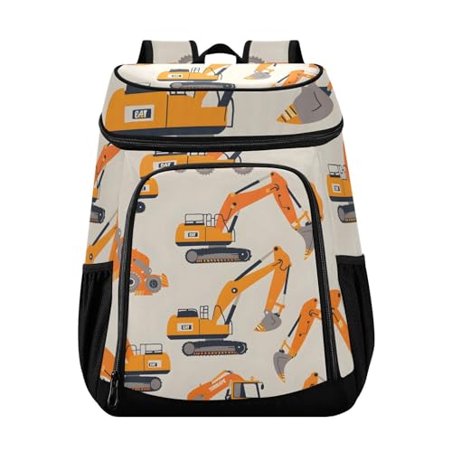 Excavator Car Doodle Cooler Backpack Cooler Insulated Leak Proof Lunch Backpack 36 Cans Waterproof Soft for Men Women Picnic Hiking Camping Beach