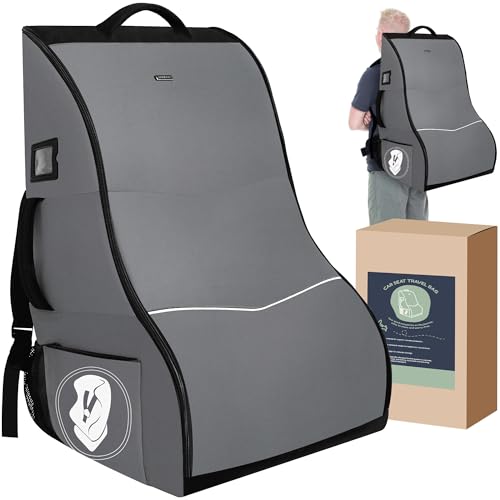 DerBiedersinn Car Seat Travel Bag for Airplane – Waterproof Heavy Duty Carseat Backpack for Gate Check or Airport Travel – Fits Infant, Convertible & Booster Seats, Dark Grey by DerBiedersinn - Used condition - US$55.99