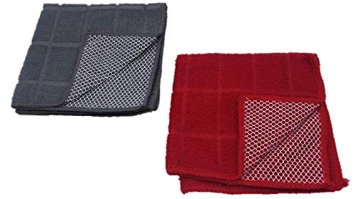 Kitchen Decor - Towel Linen Set (8 Pc) Fresh Red And Gray Color Combination That Pops - Kitchen Towel Potholder Scrubber Dishcloth Oven Mitt Set - Kitchen Decorations #TOP4