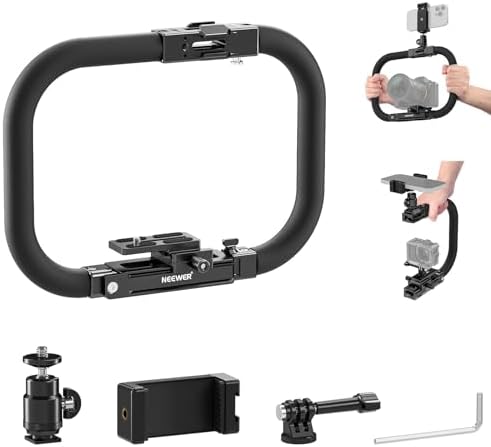 NEEWER Camera Cage Video Rig with Arca Type QR Plate, Single/Dual Grip Detachable Foam Side Handles Camera Phone Stabilizer for Video Recording DSLRs Camcorder Phone Action Camera Tripod Head, CA040