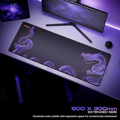 Image of daWg KeyMat R1 Esports Gaming Mouse Pad, 800 x 300 mm, 4mm Thickness Extended Desk Mat, Anti-Fray Stitching, Anti-Skid Rubber Base, Pro-Grade Tracking Surface, High-Velocity Glide (Dragon)