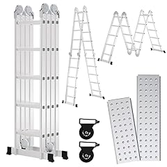 Sonnewelt Scala Multiuso in Alluminio 4x5 Gradini - 5,8 m Con Piattaforma e 2 Ponteggi - Pieghevole, 20 Gradini, Fino a 150 kg, Argento