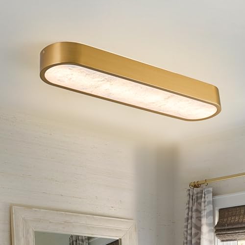 EDISLIVE Alabaster LED Ceiling Light,23.6" Dimmable Marble LED Flush Mount Ceiling Light Low Profile Light Fixture 3000K 30W for Kitchen Bedroom Living Room Gold