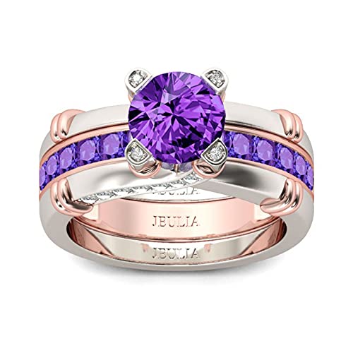 Jeulia Diamond Band Rings For Women Cz Sterling Silver Interchangeable Ring Sets Wedding Engagement Anniversary Promise Ring Bridal Sets (Amethyst Purple, 6.5) #TOP2