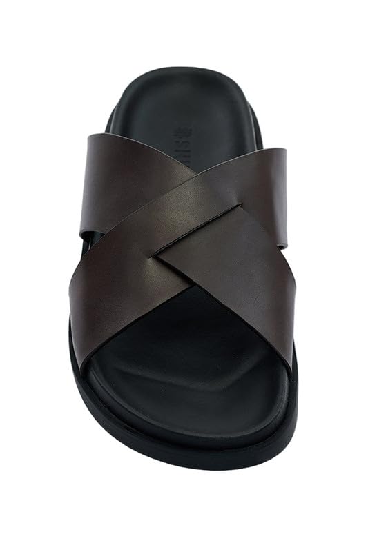 Image of SNITCH Men's Sandals | Crisscross Strap Design & Solid Pattern | PU Synthetic Upper & Durable TPR Outsole | Lightweight Casual Footwear