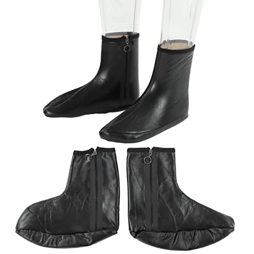 Leather Zipper Socks, Muslim Sock for Men Women, Waterproof PU Leather, Khuffy Winter Warming Socks with Fleece for Indoor, Outdoor, Travel Black 36-41(5.5-9)