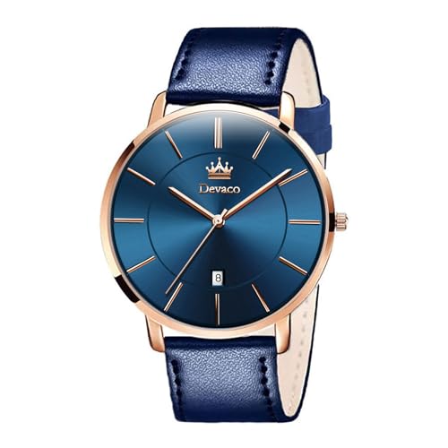 devaco Mens Watches, Minimalist Fashion Simple Wrist Watch for Men Analog Date with Leather Strap?Ultra Thin and Stylish Large dial Watches for Men.