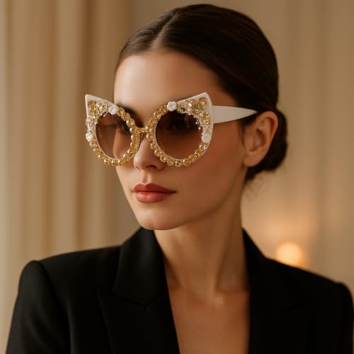 Oversized Diamond Sunglasses Women Rhinestone Cat Eye Sunglasses Vintage Female Sparkling Party sunglasses Eyewear3