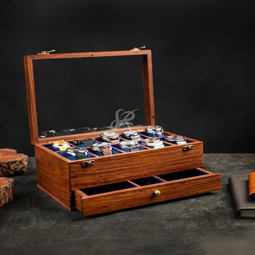 Image of 10 Drawer Indian Rosewood Superior Vintage Quality Wooden Mens Watch Display Box Case Organizer Holder | Luxury Timepiece Storage Case | Drawer for wallet, Cufflinks and other Accessories.