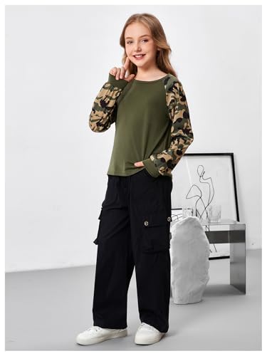 WDIRARA Girl's Camo Print Long Sleeve T Shirt Crew Neck Tee Casual Tops3