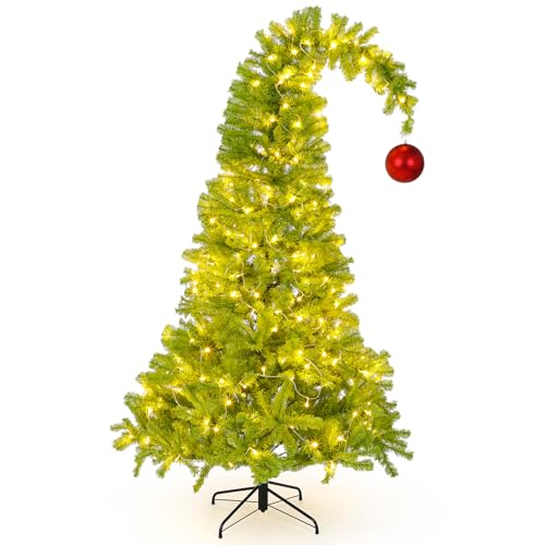 Seenelling 6 FT Lime Green Whimsical Christmas Tree with Stand LED Lights Red Ball Tree...