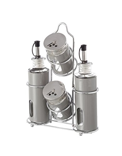 Home Line Aceitera y Vinagrera con Soporte de Metal, Juego de 4...