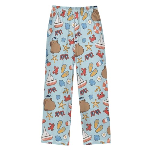 Cartoon Sailor Capybara Cute Pajama Pants, Soft Sleepwear Lounge Pants Pajama Pj Bottoms for 6-14 Years2