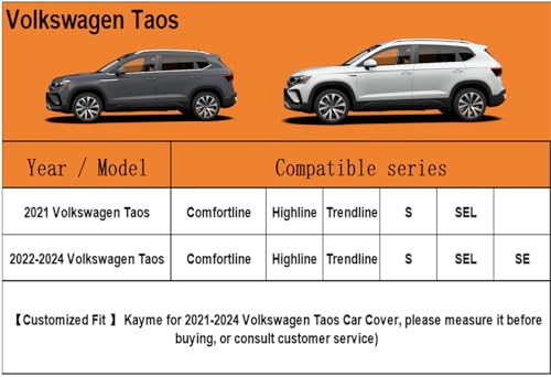 Image of Kayme 6 Layers SUV Car Cover Custom Fit for VW Volkswagen Taos(2021-2025) Waterproof All Weather for Automobiles, Outdoor Full Cover Rain Sun UV Protection.Silver