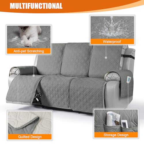 Image of VANSOFY Waterproof Recliner Couch Covers Washable, Gray,3 Seater | 1-Piece, Non-Slip with Elastic Straps, Sofa Cover with Pocket for Dogs, Pets