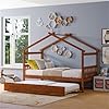 Single Bed Wooden House Bed with Single Trundle Single Bed Frame Pastoral Country Style