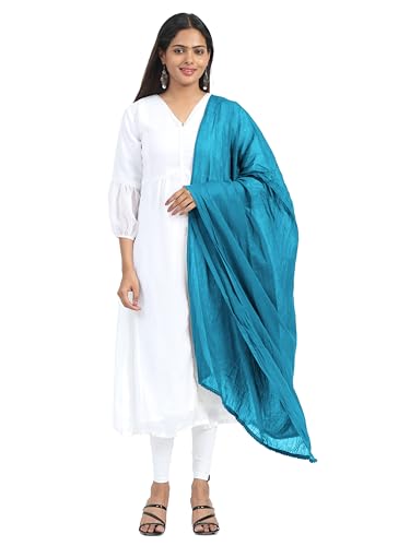 Image of Miraan Solid Pure Cotton Dupatta with Pom Pom Border, 2.25 meters length (DUPCOTTON)