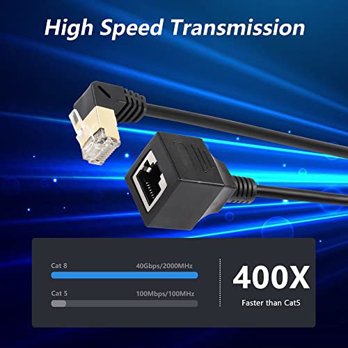 SinLoon RJ45 Cat8 Ethernet Cable,90 Degree Male to Female High Speed Cat8 Network Cable,40Gbps 2000Mhz SFTP Patch Cord For Router Modem Server (down) - Image 4