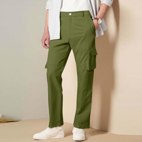 Mens Cargo Pants Casual Straight Solid Color Hiking Pants with Pockets Fall Fashion Outdoor Sports Button Trousers3
