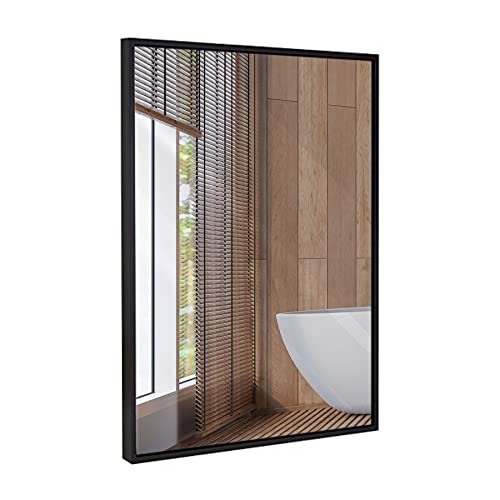 Hamilton Hills Clean Large Modern Wenge Frame Wall Mirror | Contemporary Premium Silver Backed Floating Glass Panel Vanity Or Bathroom Mirrored Rectangle Hangs Horizontal Or Vertical 22 Inch X 30 Inch #TOP5